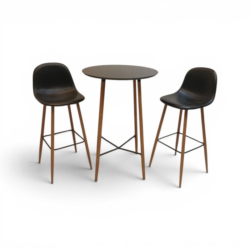 Pakkedeal 2 stk Lejone Barstol, sort skinn med ståbord Ø:70cm, sort